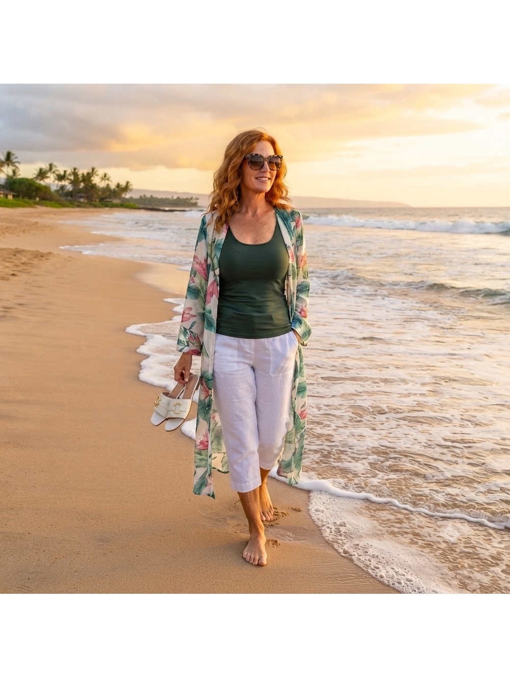 Coastal tropical Lightweight Floral Print Open Front Kimono Cardigan